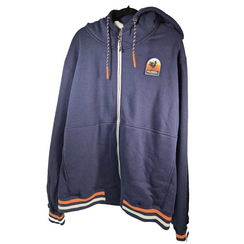 Rural Cloth Mens Full Zip Hoodie Sweatshirt Navy Blue Size 2XL XXL NWT Patch